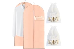 TENBRACHIAN 2 Garment Bags & 2 Shoe Bags, 23 x 47 in Suit Bags and Garment Covers Bags, Dust-Proof Clothes Covers Protector Bags, Moth Proof Dress Bags with Zip & Clear Window