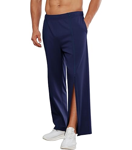 Revalidatiebroeken Voor Heren, Trainingsbroeken Met Doorlopende Ritssluiting, Joggingbroeken, Afscheurbroeken, Losse, Zijopening, Wijde Pijpen Casual Sportkleding joggingbroek(Dark blue,L