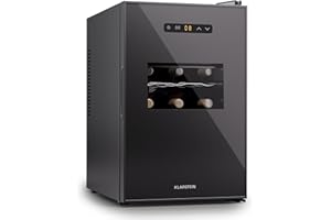 Klarstein nevera para vino, Nevera pequeña con puerta de cristal, Nevera para botellas interior/exterior, 15 botellas