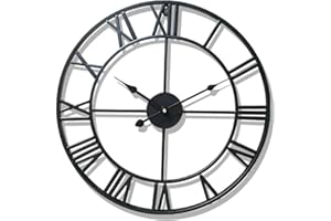 YIWOYI Reloj de jardín al aire libre, números romanos para interiores y exteriores, metal, preciso, silencioso, nórdico, decoración redonda para el hogar (negro)