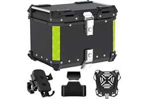 SEASAND Motorcycle Top Case, Tail Box Aluminum Motorcycle Storage Box Luggage Trunk, with Motorcycle backrest and Mobile Phone Holder (55L, Black)