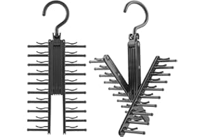 RICHSUM 2 Packs Premium X-Hanging Black Tie Rack - 360° Rotating Tie & Belt Hanger with Non-Slip Clips for Closet Organization - 20 Hooks - Convenient and Stylish Tie and Belt Storage