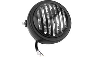 HANSWDEU 6.3 Inch Vintage Motorcycle Headlight Headlamp Grill Style Amber Cafe Racer Bobber Chopper Universal for H arley Cafe Racer(Black Yellow Glass) (Black Shell White Glass)