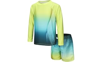 MOON TREE Boys Rash Vest Swim Set Kids Two Pieces Swimsuit Long Sleeve Swimming Costume Age 3-16 Years