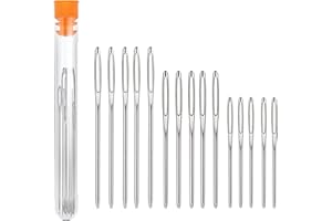 zoerbufan 15 Pcs Aiguilles à Coudre, Aiguille a Laine à la Main, Aiguilles à Gros Yeux avec Boîte Rangement, Couture Cuir, Aiguilles émoussée à Bout Rond pour Le Point Croix, la Couture, la Broderie