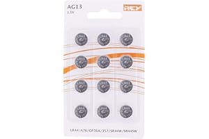 REY Pack de 12 Pilas AG13 1,5V Tipo Botón de Litio, LR44, A76, GP76A, 357, SR44W, SR44SW