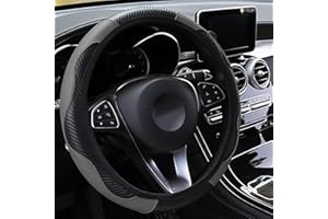 LMYDIDO Funda de cuero para volante de coche, antideslizante, transpirable, fibra de carbono, banda elástica deportiva, sin anillo interior, funda para volante, tamaño universal 37-39 cm /14,5-15