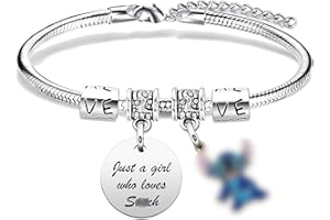 MADHAHEFU Girls Gifts Just A Girl Who Loves St**ch Charm Bracelet for Daughter Niece Granddaughter Sisters Friends Colleague Birthday Christmas Graduation Bracelet for Oh**a Fans