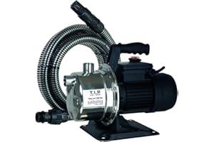 T.I.P. 30087 Gartenpumpe Edelstahl Clean Jet 1300 Plus Kit mit 4 m Ansauggarnitur (4.400 l/h Fördermenge, Förderhöhe max. / Druck max. 50 m / 5,0 bar, stabile Metallgrundplatte)