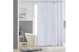 FURLINIC Cortina Ducha Tela Antimoho,Poliéster Cortinas de Baño Decorativas Impermeable & Lavable,Blanco Duchas de Baño Cortinas Esquina con 10 Aros Cortina Ducha-150x180cm.