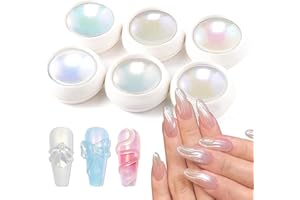 BISHENGYF Chrome Nail Powder【2024 Upgrade】Mirror Effect Nail Powder, Pearl Chrome Nail Powder for Gel Nails, 6 PCS Glazed Donut Nail Powder, High Gloss White Chrome Powder For Nail Art Design