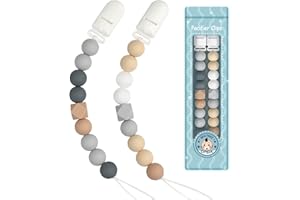 Kowlone Dummy Clips Boys Girls Soother Pacifier Chain Holder for Baby Unisex Newborn Dummies(Grey,White)