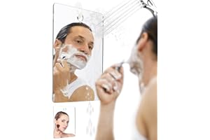 POCKETCAM Specchio Doccia Grande con ventosa e gancio adesivo, specchi da barba specchi da parete specchio da trucco, infrangibile, capace senza nebbia. 18cm x 14 cm, 66% più grande dell'originale.