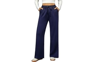 Totatuit Pantalón Mujer Invierno Ancho Recto Cintura Alta con Bolsillos Jogging Casual Cálido Ajustable con Cordón