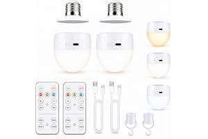 Carehabi Set med 2 – E27 uppladdningsbar löstagbar glödlampa, typ-C | Variabel intensitet, timer, magnetisk bas, 3 färger 12H, 4-i-1 bas magnet och krok för vägglampa