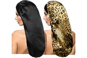 TSKNOMO 2 Stück lange seidige Schlafhaube für lockiges Haar, Damen Haarhauben lange Dreadlocks und Zöpfe Satin Schlafmützen Nachthaube für Damen Haarpflege
