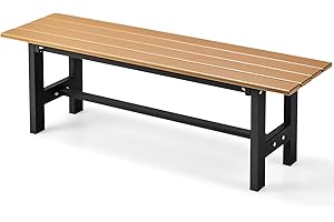 COSTWAY Panchina da Esterno con Sedile HDPE, Panca da Giardino con Telaio in Metallo Verniciato a Polvere, Panchina da Giardino, Parco e Balcone, Portata 300 kg, 120 x 36 x 40,5 cm (Brown)
