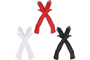 YOLEV 3 Pares Guantes Largos para Mujer Mitones de Satén Década de 1920 Guantes de Opera Vintage Hasta el Codo Cubrebrazos Señoras Ópera Noche Fiesta de Halloween Accesorios de Disfraces