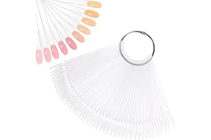 HonGien Nail Colour Display Tips Clear Nail Swatch Sticks Salon Nail Samples Sticks for Art Design Practice with Metal Ring False Nail Tips Polish Practice (Round Shape)