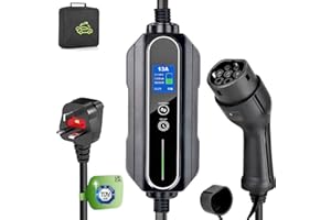 VECO CHAJOR Portable Type 2 Charging Cable UK 3 pin,Adjustable Current 6/8/10/13 A, Timing Delay 15 Metres Digital Screen,IP65 Max Waterproof level, EV Home Ev Charger Type 2