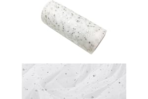 Azexcy Bobina Tulle, Rotolo di Tulle 15 cm x 25 Yards Bobina di Tulle Glitter Nastro Tulle Rotolo con Paillettes per Banquet Matrimonio DIY Tulle Craft Tutu Decorazione, Bianco