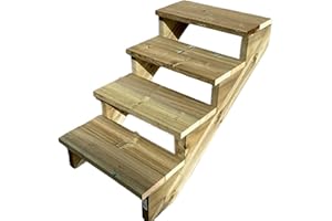 Scala esterna BERLIN, 4 gradini, Altezza 71cm, Larghezza 100cm, senza alzate, Scala in kit in Legno Autoclave- Vinuovo