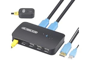 eppfun 4K HDMI & USB KVM Switch per 2 PCs, con telecomando per Monitor, Mouse, Tastiera, Stampante (Supporta adattatori audio USB)
