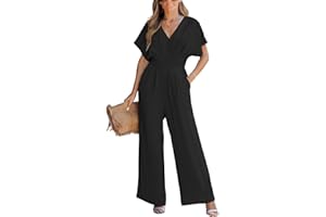 CUPSHE Damen Jumpsuit V-Ausschnitt Kurze Dolman-Ärmel Overall Weites Bein Strampler Lang Playsuit Sommer Elegant Hosenanzug