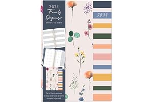 QUICKDRAW 2024 A5 Week to View Family Organiser Diary 5 Column Planner Hard Back Journal Calendar Full Year (Ivory)