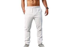 Cegerne Pantalones de Lino para Hombre, Pantalones Ligeros de Mediados de Siglo, Vacaciones holgadas en la Playa