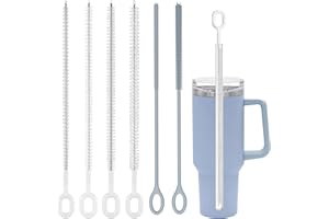 PARASTAR 4 sztuki szczoteczek do czyszczenia słomek Stanley Tumbler 6-8-10-12 mm, 2 sztuki silikonowych szczotek do słomek, miękka szczotka do wielokrotnego użytku, do różnych rozmiarów słomek (6 sztuk)