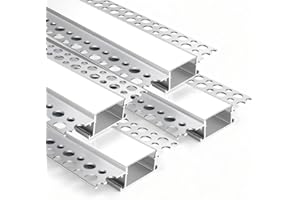 LEDLightsWorld Plaster-in Aluminum LED Profile, 4 Pack 3.3ft/1M Aluminum Profile with Milky Diffuser for 20mm LED Strip, Trimless Plaster Channel for Ceiling and Wall