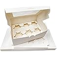 HERUIO 20 x 6 Hole Cupcake Boxes With Window and Adjustable Insert Cupcake Carrier for Cupcakes, Cookies, Muffins, Pastries and Donuts - WHITE