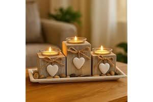 Khevga Vassoio portacandele in legno grigio, nero e bianco con cuori