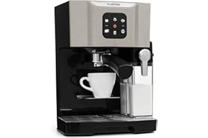 KLARSTEIN BellaVita - Cafetière, Machine à café Expresso, 20 bars de pression, Réservoir d'eau amovible, Capacité de 1,4L, Cappuccino ou latte macchiato, Mousseur à lait, Buse amovible, Gris