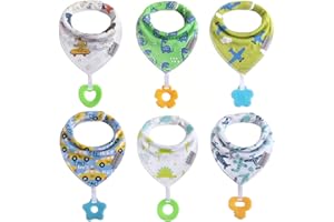 vuminbox Baby Bandana Drool Bibs 6-Pack and Teething Toys 6-Pack Made with 100% Organic Cotton, Super Absorbent and Soft Unisex