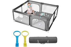 DEARLOMUM Baby Playpen with – Extra Large Baby Play Yard for Toddlers, Indoor & Outdoor Safe Play Area with Anti-Slip Base, Easy Assembly & Storage, BPA-Free, (130x130x66cm,Gray)