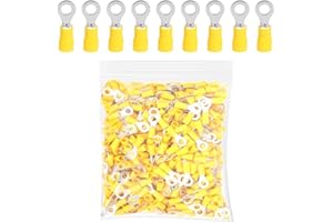 ETOPARS 100 Piezas Amarillo M8 Conectores Terminale Aislado 8,4mm Cobre Terminales de Crimpado Aislados 10-12 AWG Conectores a Tope Terminales de Alambre Aislados Eléctricos Cable