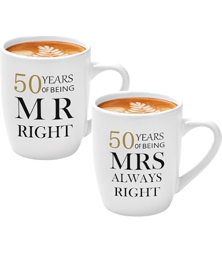 GRAZDesign Geschenkset Goldene Hochzeit – 2 Goldene Kaffeebecher Mit Tassenkuchen & Box | Personalisierbar | Hochzeitstag Geschenk Für Eltern
