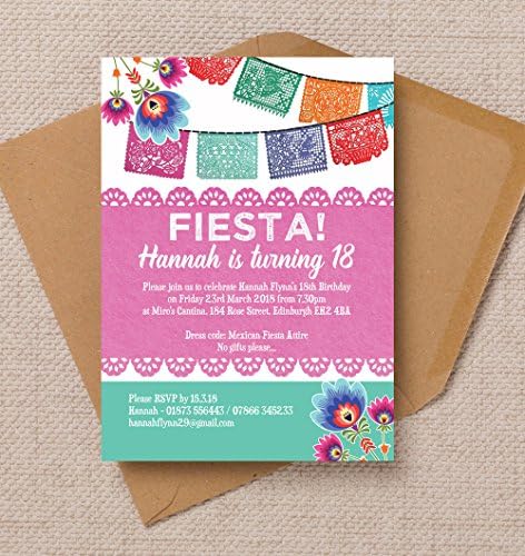 Personalised Mexican Fiesta Birthday Invitations with Envelopes (Pack of 10)