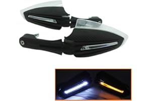 HEINMO Guardamanos Carbono Fibra para Motocicleta con Luces señal Giro LED Blancas y Amarillas para la mayoría de los manillares de Acero 7/8 "22 mm Scooter ATV Dirt Bike MX (Black)