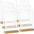 MIVIDE 6PCS A5 Acrylic Sign Holder, A5 Acrylic Double Sided Display Stand with Wood Base, T-Shape Perspex A5 Menu Stand Sign Holder for Tables, Poster, Wedding Restaurant