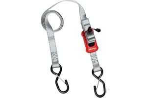 Master Lock 3313EURDAT Spanngurt Automatik mit S-Haken und Ratsche, Grau, 2,5 m x 25 mm Gurt