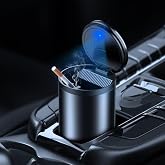 Coofbe Premium Car Ashtray Led Işıklı Al&uuml;minyum Taşınabilir Kapaklı Araba K&uuml;ll&uuml;k K&uuml;l Tablası Kokusuz