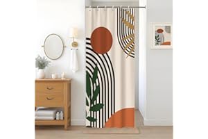 Uiiooazy Tenda Doccia Antimuffa, Tenda da Doccia Piccola 90x180cm Terracotta Boho Chic Foglie Verde Astratta Arancia Tende da Bagno Tessuto Lavabile Impermeabile Tende per Vasca da Bagno con 6 Anelli