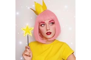 PARXITN Perruque coupe au carré avec frange Perruque rose en cheveux synthétiques Longueur épaules Pour femme Perruque ondulée Pour fête, cosplay, Halloween, carnaval, fasching