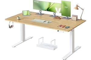 VASAGLE Bureau Électrique Réglable en Hauteur, 160 x 80 cm, avec Port USB-C, Support pour Multiprise, Rappel de Sédentarité, Fonction Mémoire 3 Hauteurs, Télétravail, Couleur Chêne Naturel LSD146YA02