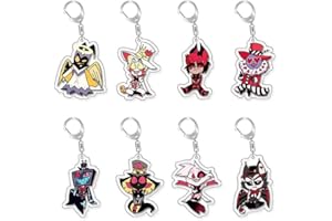 Puruuige 8 llaveros de Hazbin Hotel Cosplay Angel Dust Keychain Creative Series Anime Accesorios Acrílico Colgante Colección Regalos, 8 unidades, 6 cm