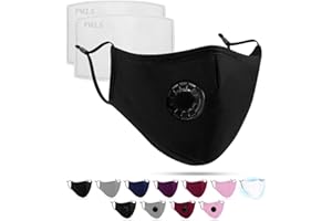 Luftty Behelfs Mundschutz, Mund und Nasenschutz mit Filter, Ventil | Maske schwarz und versch. Farben | Gesichtsmaske waschbar mit verstellbaren Ohrschlaufen | Innen Baumwolle (Ventil - Schwarz)