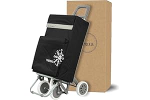 ECOSTAR 1618 Carro de Compra Plegable Ligero, Bolsa Térmica, 100x41x33cm, 40 litros, 4 Ruedas, Embalado con Cartón Reforzado, Garantía 3 Años (Negro)
